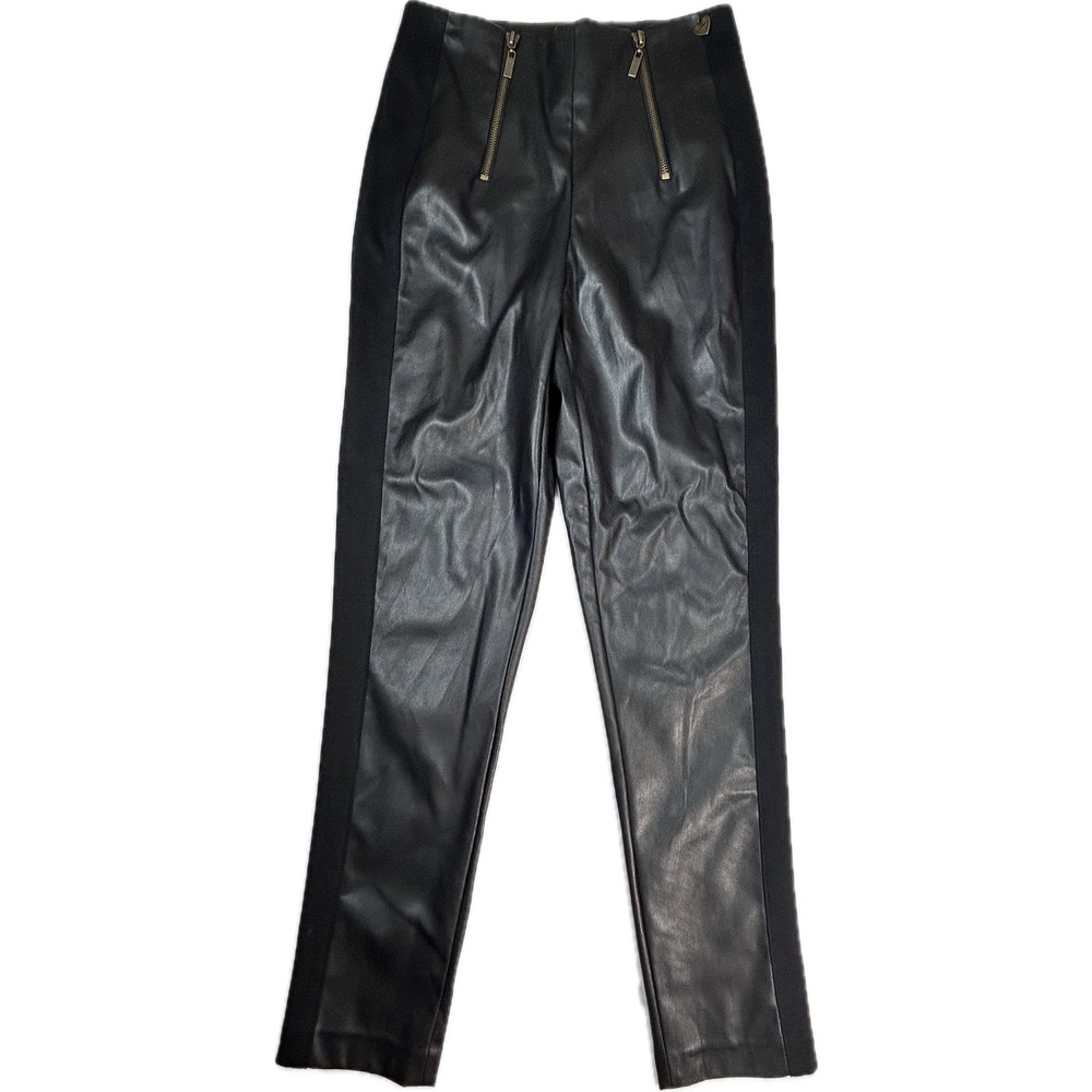 Twinset Milano Faux Leather Leggings XS Black Zip Pants 201TP2200 Italy